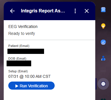 Sanitized screenshot of the Gmail patient-information validation add-on