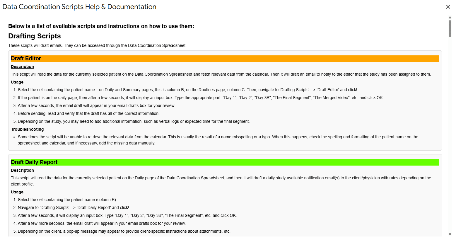 Sanitized screenshot of the readme files and documentation for the Google Workspace automation suite